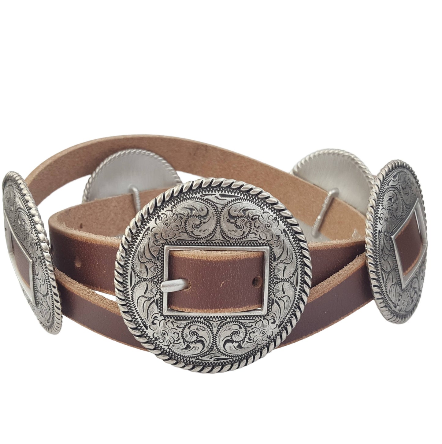 Round Concho Belt - Genuine Leather